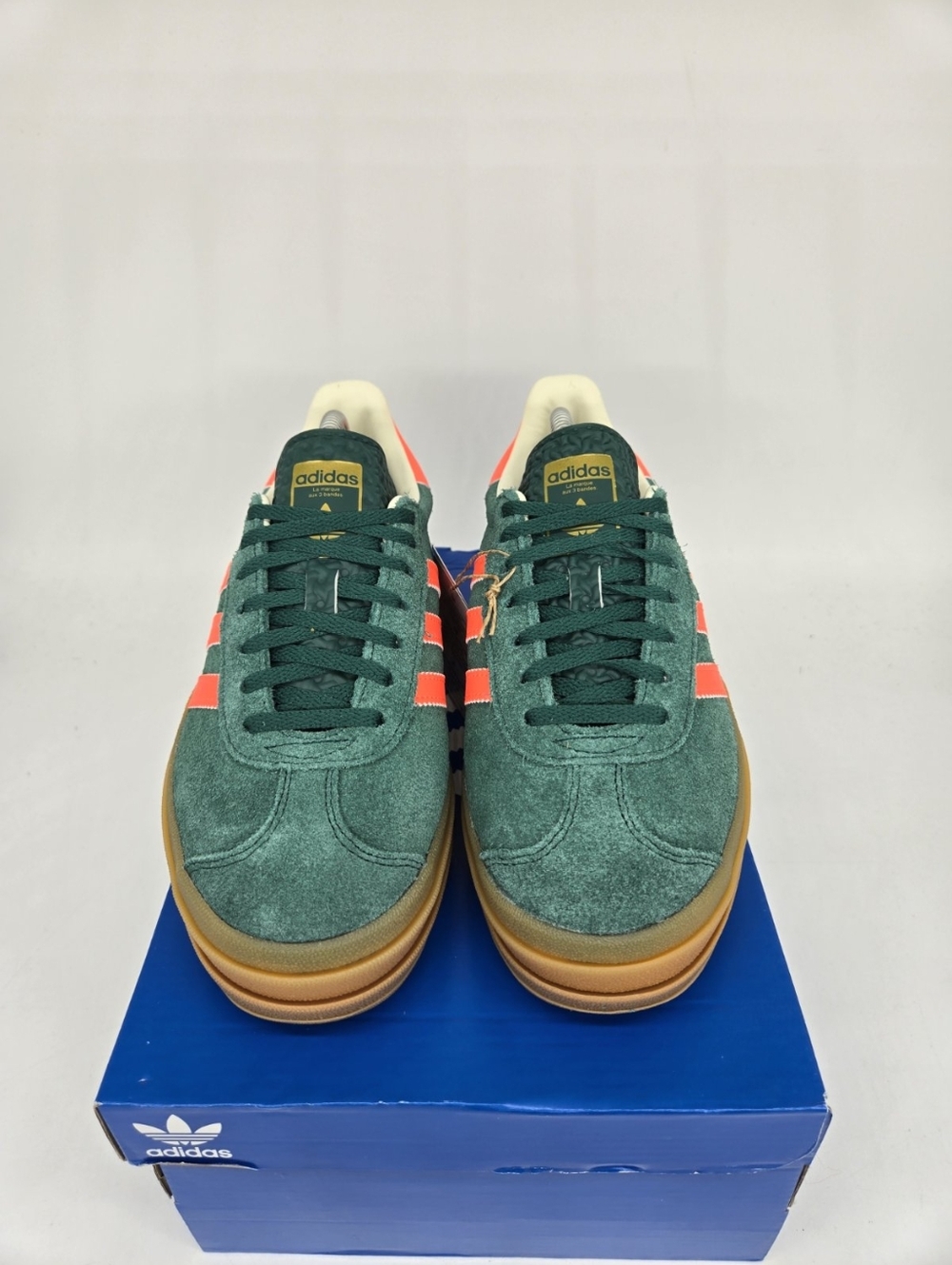 Adidas Gazelle Bold JQ7408 Collegiate Green Signal Coral Girls Shoes Size 6.5 - Picture 2 of 8